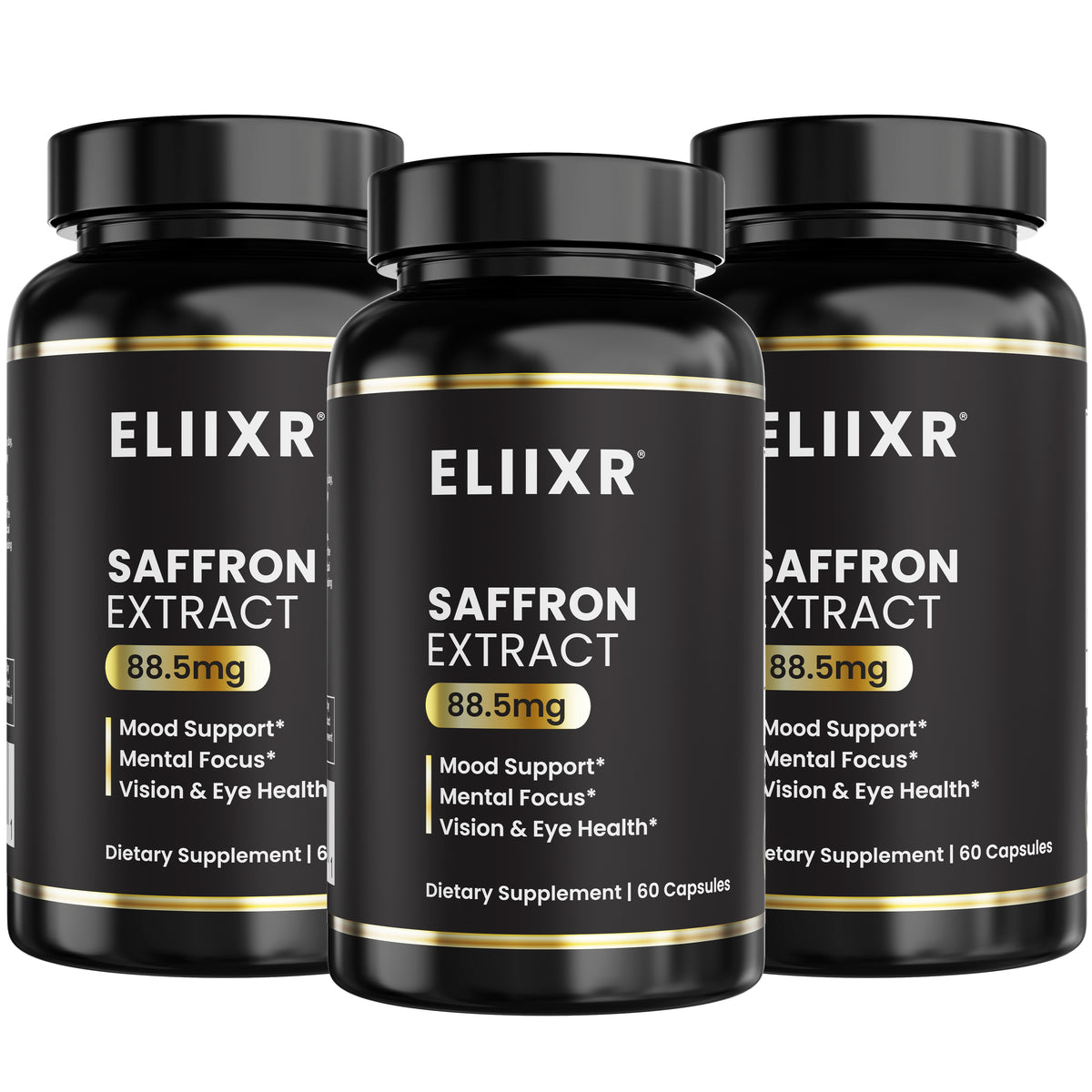 Eliixr Saffron Extract 88.5mg – Mood, Vision &amp; Focus – 3 Pack