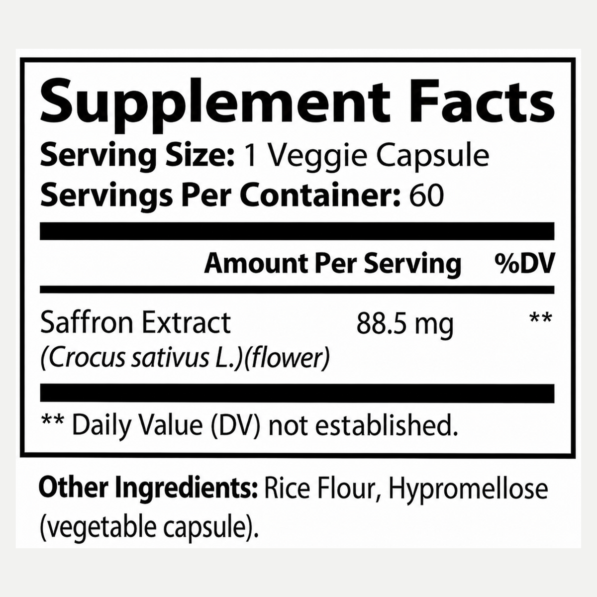 Eliixr Saffron Extract 88.5mg – Mood, Vision & Focus – 60 Capsules