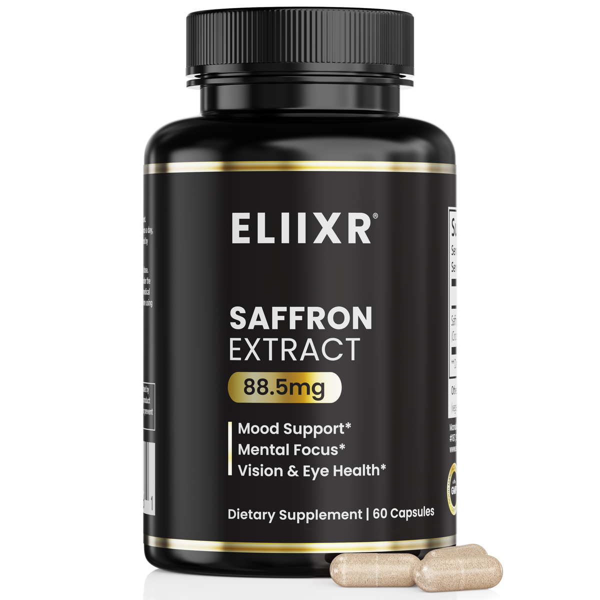 Eliixr Saffron Extract 88.5mg – Mood, Vision & Focus – 60 Capsules
