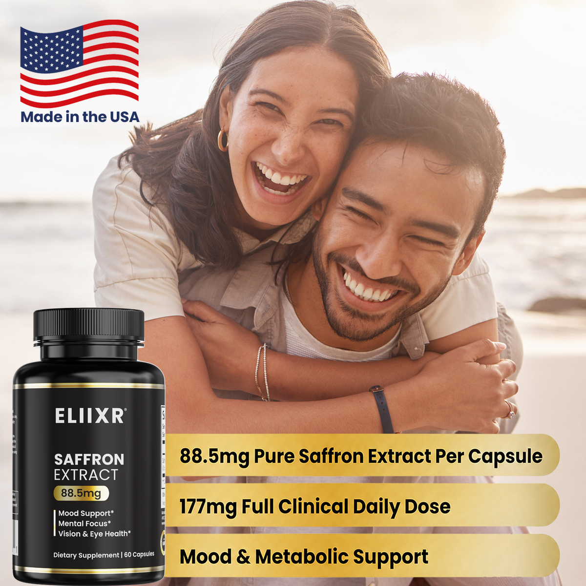 Eliixr Saffron Extract 88.5mg – Mood, Vision & Focus - 2-Pack