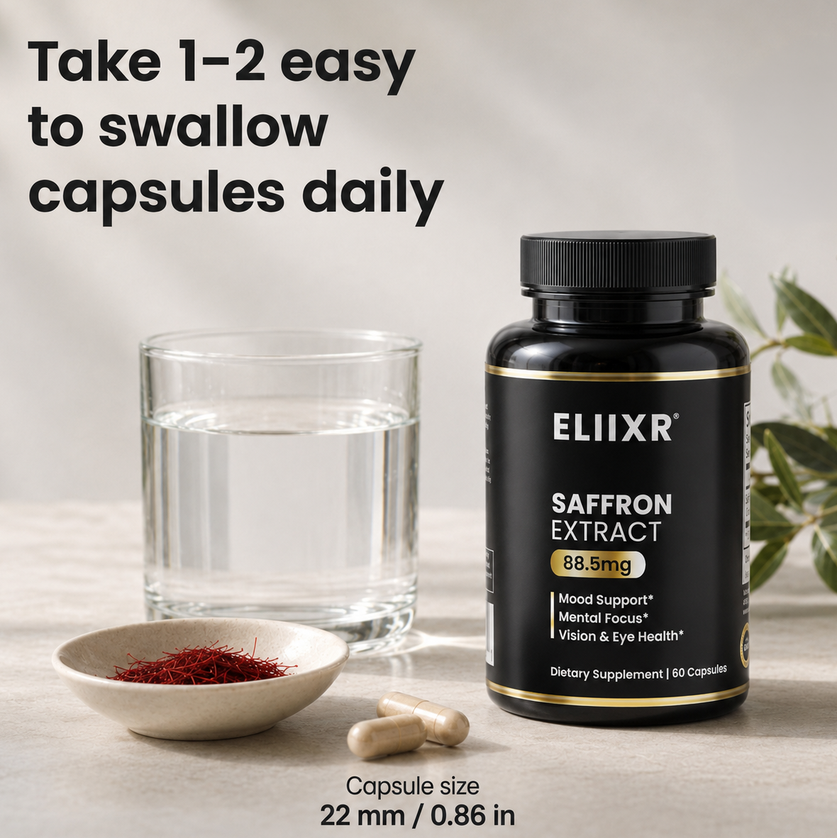 Eliixr Saffron Extract 88.5mg – Mood, Vision & Focus - 2-Pack