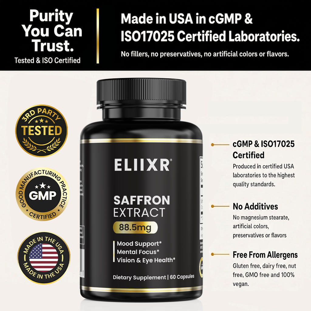 Eliixr Saffron Extract 88.5mg – Mood, Vision & Focus - 2-Pack