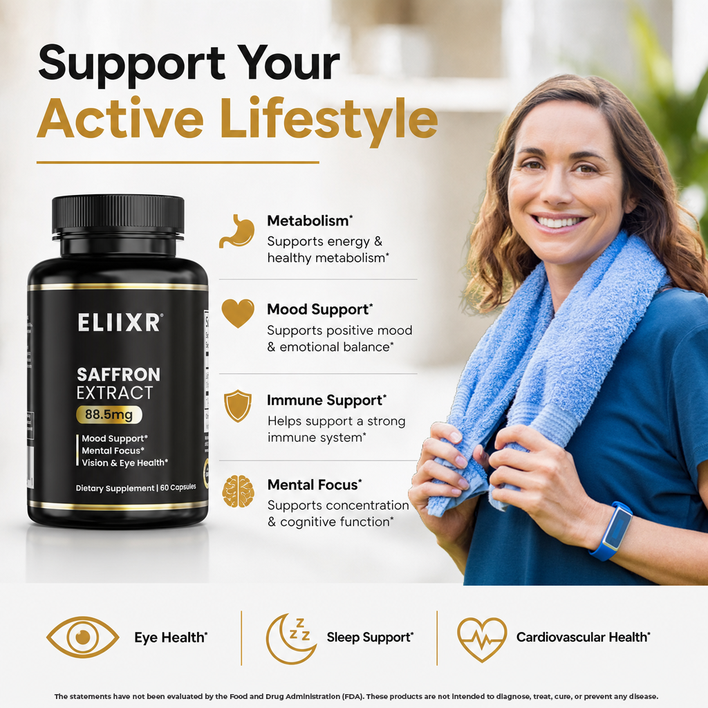 Eliixr Saffron Extract 88.5mg – Mood, Vision & Focus - 2-Pack